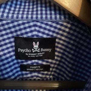 Mens blue gingham check Psycho Bunny (TM) button down shirt
